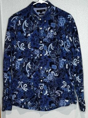 Tommy Hilfiger Paisley & Floral Men's Blue Long-Sleeve Button-Up Shirt
